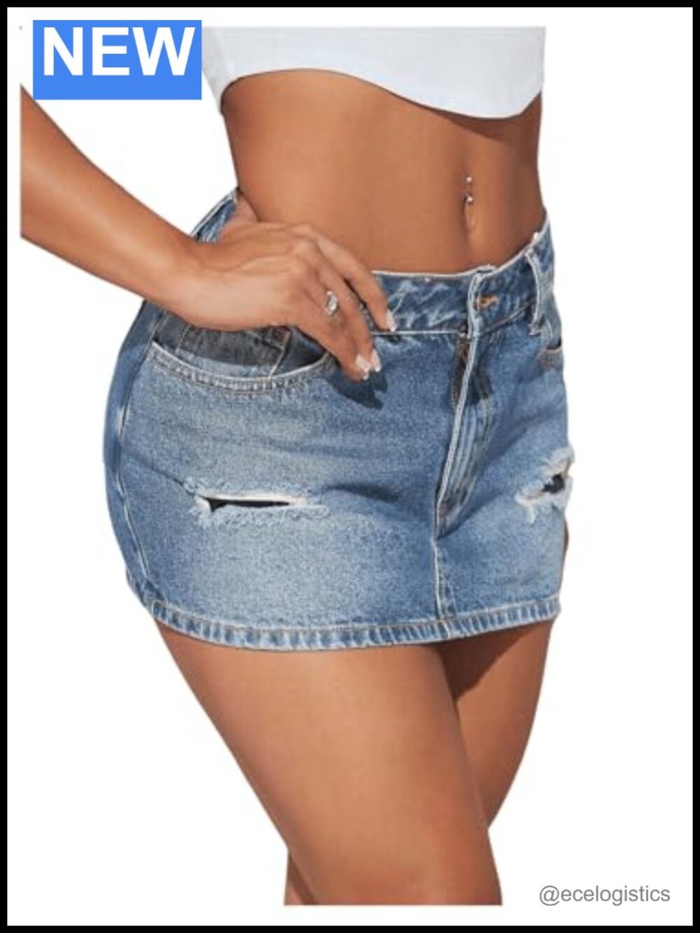 Y2K Ripped Low Rise Denim Mini Skirt with Pockets Button Zip